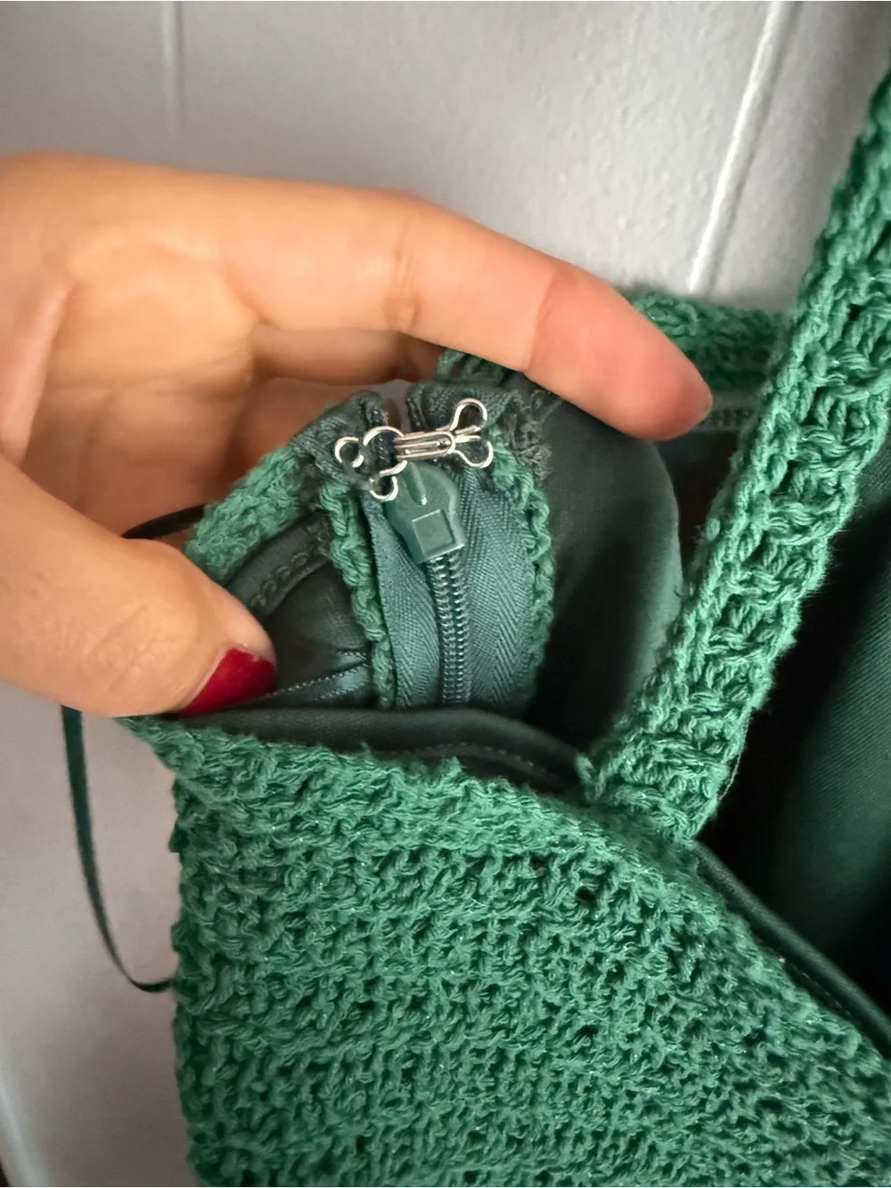 Vici Emerald Green Crochet Scallop-Hem Mini Dress